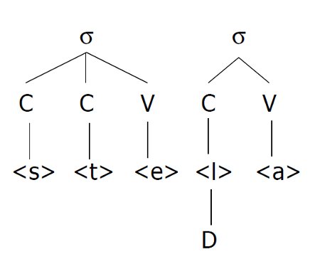 Figura 1. Rappresentazione ortografica della parola STELLA. Struttura multidimensionale delle rappresentazioni ortografiche secondo Caramazza & Miceli (1990). σ = sillaba; C = consonante; V = vocale; D = lettera doppia Figura 1. Rappresentazione ortografica della parola STELLA. Struttura multidimensionale delle rappresentazioni ortografiche secondo Caramazza & Miceli (1990). σ = sillaba; C = consonante; V = vocale; D = lettera doppia